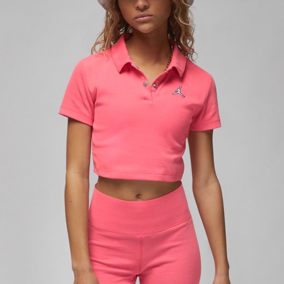 Nike Tops - NWT Nike Jordan Ribbed Crop Polo Pink Tight Fit Small
